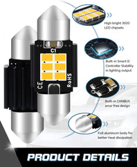 Paquet de 4 1.41 "36MM 6411 6418 C5W Blanc chaud 350 Lumens 3020 Chipset 6SMD Non-polarité Canbus sans erreur LED Festoon Ampoules pour éclairage intérieur de voiture Plaque d'immatriculation Dôme Carte Porte Courtoisie 3000K