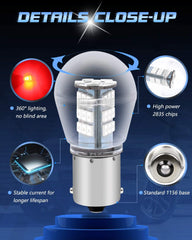 Paquete de 2 1156 BA15S 1141 1003 7506 1073 Luz LED roja extremadamente brillante 9-30 V-DC, 2835 33 SMD Bombillas de repuesto para luces de freno traseras