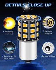 Paquet de 2 1056 BAU15S 7507 12496 Ampoules pour clignotants de voiture 12V-24V Ambre/Jaune extrêmement lumineux 2835 33 Ampoule LED SMD - Remplacement pour ampoule LED clignotant arrière