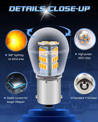 ALOPEE - 2-pack 1156 BA15S 1141 1003 7506 1073 Extremt starkt bärnstensfärgat/gult LED-ljus 9-30V-DC, 2835 33 SMD Ersättningslampor för blinkers Blinker