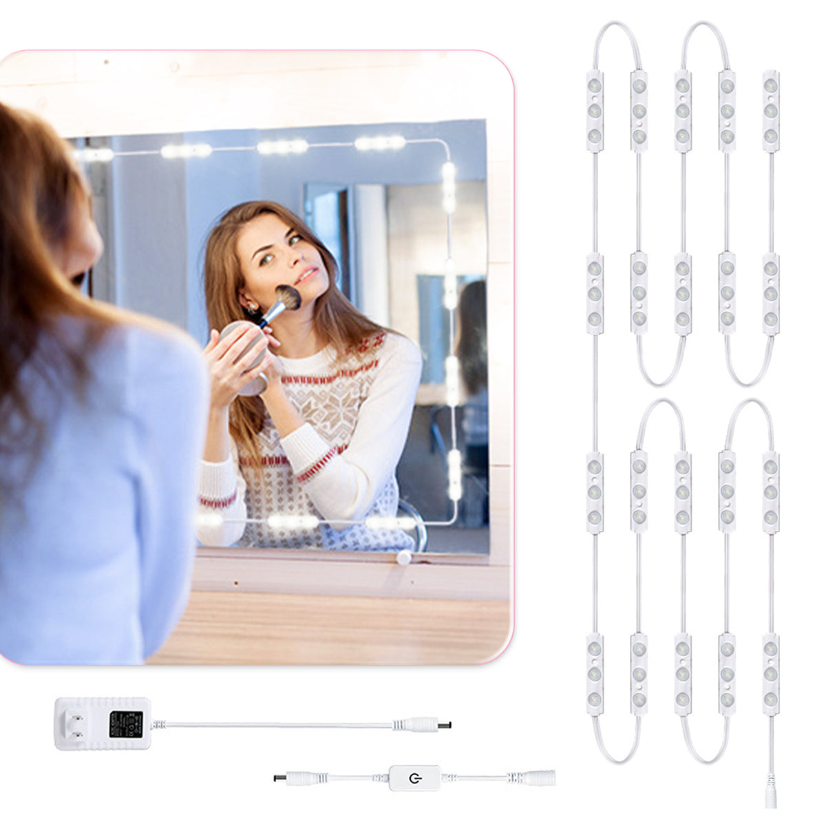 Alopee LED Mirror Lights,10FT Dimmable Mirror Lighting with 60 Leds, 7000K Cold White LED Make Up Light with EU Cable Makeup Strip Lights for Cosmetic Mirror, Bathroom