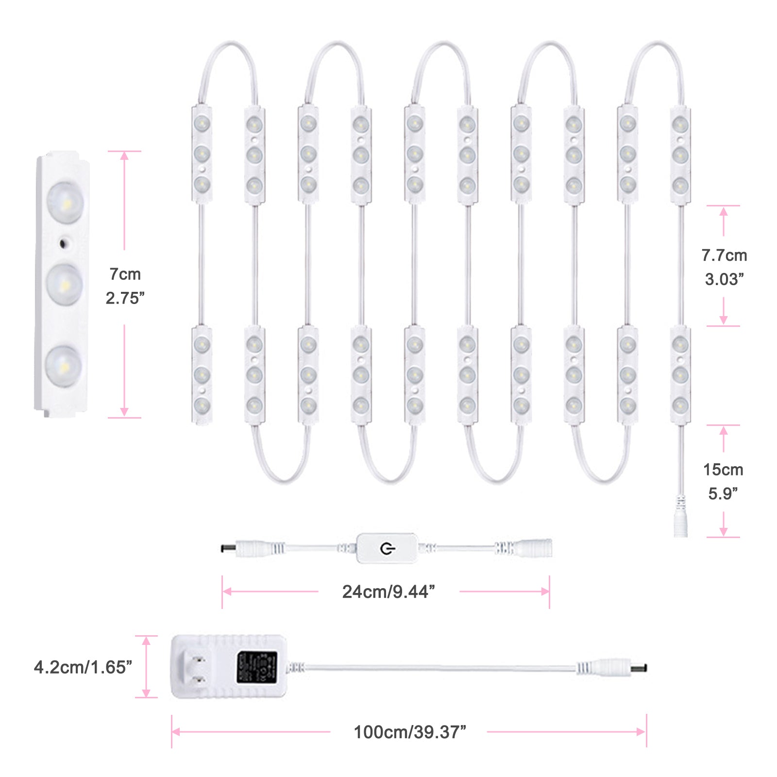 Alopee LED Mirror Lights,10FT Dimmable Mirror Lighting with 60 Leds, 7000K Cold White LED Make Up Light with EU Cable Makeup Strip Lights for Cosmetic Mirror, Bathroom