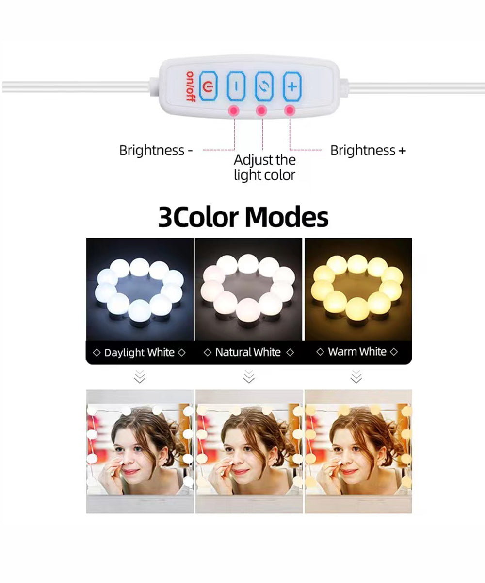 Alopee Vanity Mirror Lights, Hollywood Style USB Makeup Mirror Lights Kit with 12 Dimmable LED Bulbs, 3 Colours Modes 10 Levels Brightness Dressing Light for Dressing Table Room, Bathroom