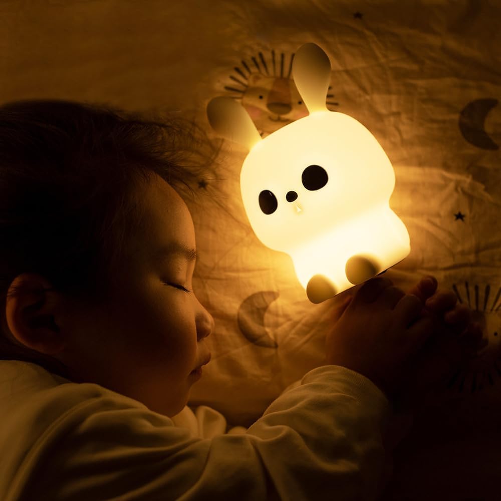 Alopee Cute Bunny Night Light Kids,7 Colour Breathing Light Modes LED Portable Baby Nights Lamp USB Rechargeable Dimmable Night Light for Children's Room Decor Birthday Cute Gifts