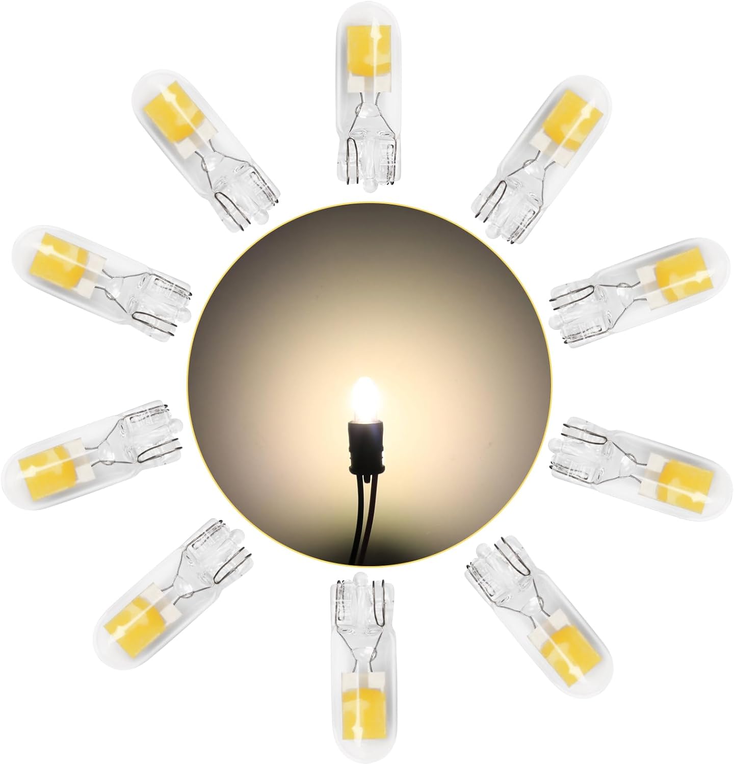 10-Pack T10 Ultra Bright White Warm White Sorgente luminosa COB Lampadine LED Sostituzione per 194 W5W 168 2825 501 Lampadina alogena Luci interne Lampadina targa