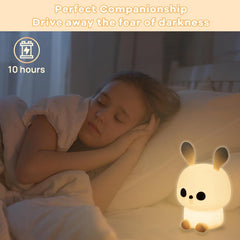 Alopee Cute Bunny Night Light Kids,7 Colour Breathing Light Modes LED Portable Baby Nights Lamp USB Rechargeable Dimmable Night Light for Children's Room Decor Birthday Cute Gifts