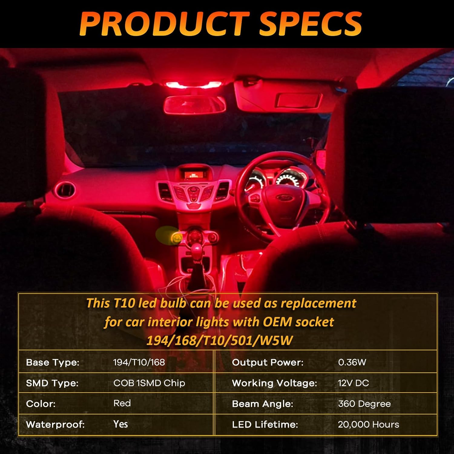 Alopee 30-Pack Mini 194 Led Light Bulb Acrylic T10 Wedge Led Light Bulb DC 12V Replacement Bulb for 194 168 T10 2825 W5W Car Instrument Panel Light License Plate Light Marker Light