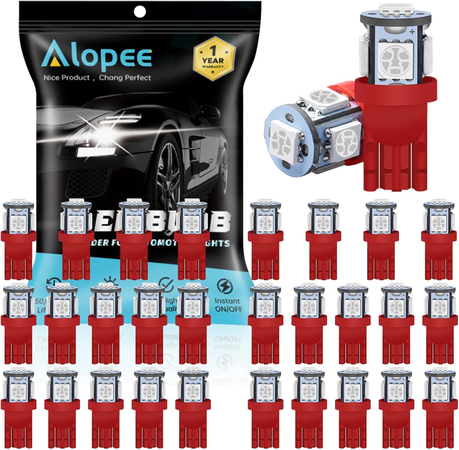 Alopee 194 LED Bulb T10 Wedge LED Bulb 5SMD 5050 Chips 168 LED Bulb 921 2825 LED Bulb 158 501 W5W Bulb led interior car lights Dome Light Map Door Light Trunk Light DC 12V Pack of 30