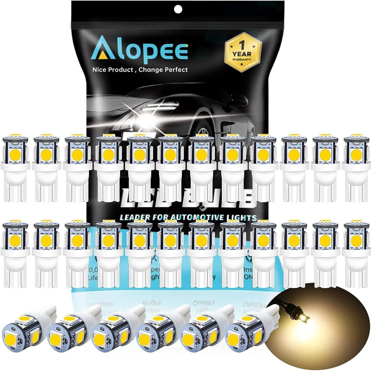 Alopee 194 LED Bulb T10 Wedge LED Bulb 5SMD 5050 Chips 168 LED Bulb 921 2825 LED Bulb 158 501 W5W Bulb led interior car lights Dome Light Map Door Light Trunk Light DC 12V Pack of 30