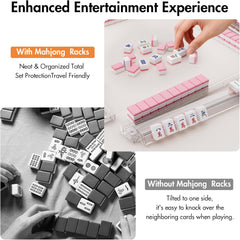 Mahjong Racks with Pushers Set of 4, All in One Acrylic Mahjong Pushers and Racks, Portable American Mahjong Accessories