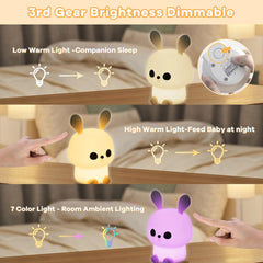 Alopee Cute Bunny Night Light Kids,7 Colour Breathing Light Modes LED Portable Baby Nights Lamp USB Rechargeable Dimmable Night Light for Children's Room Decor Birthday Cute Gifts