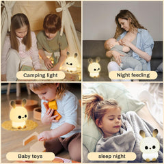 Alopee Cute Bunny Night Light Kids,7 Colour Breathing Light Modes LED Portable Baby Nights Lamp USB Rechargeable Dimmable Night Light for Children's Room Decor Birthday Cute Gifts