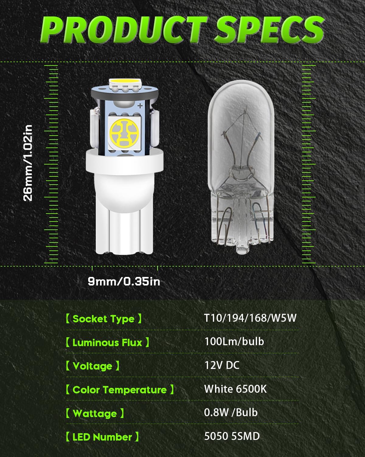 Alopee 194 LED Bulb T10 Wedge LED Bulb 5SMD 5050 Chips 168 LED Bulb 921 2825 LED Bulb 158 501 W5W Bulb led interior car lights Dome Light Map Door Light Trunk Light DC 12V Pack of 30