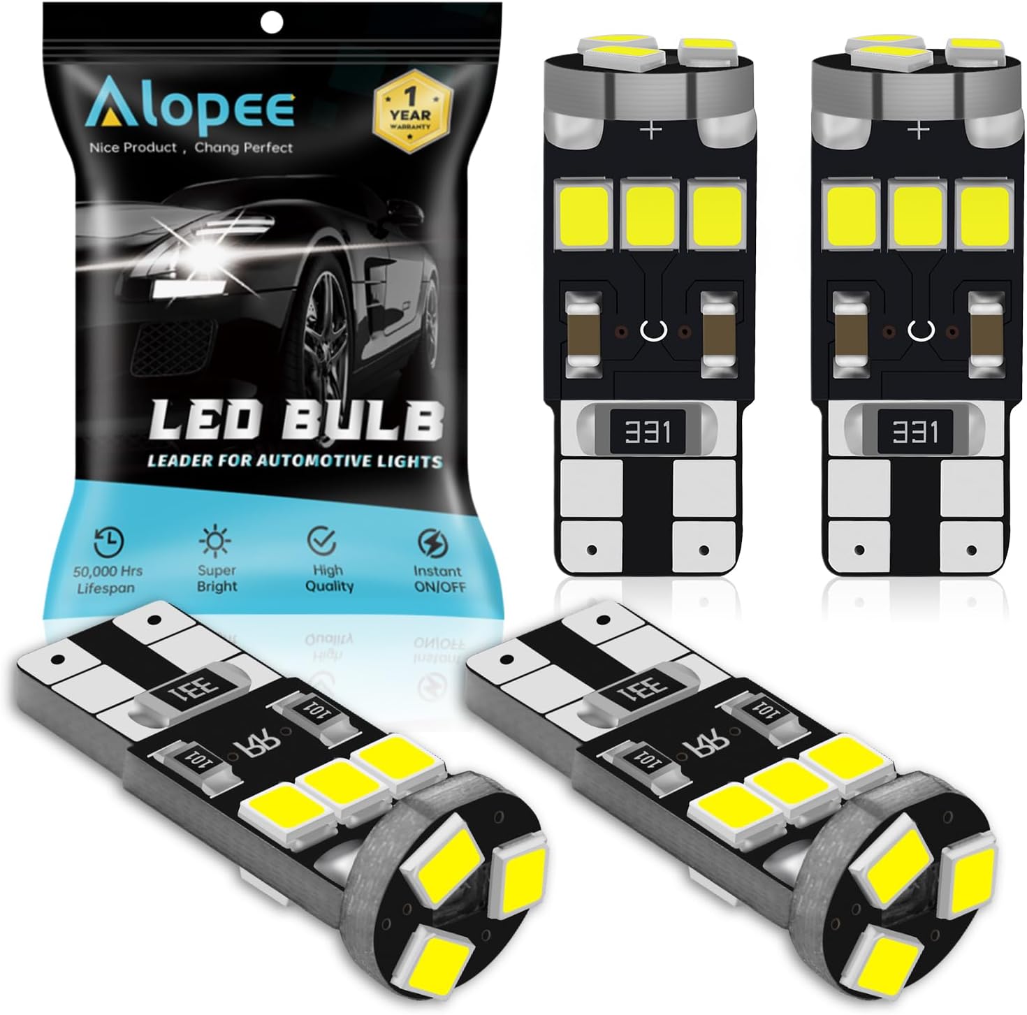 ALOPEE 4PCS 194 LED Bulb Amber, T10 LED Bulb 9SMD 2835 Chips, 168 LED Bulb, 921 2825 LED Bulb W5W 158 501 LED Error Free Light for Car Dome Map Door Instrument License Plate Light Marker Light DC 12V