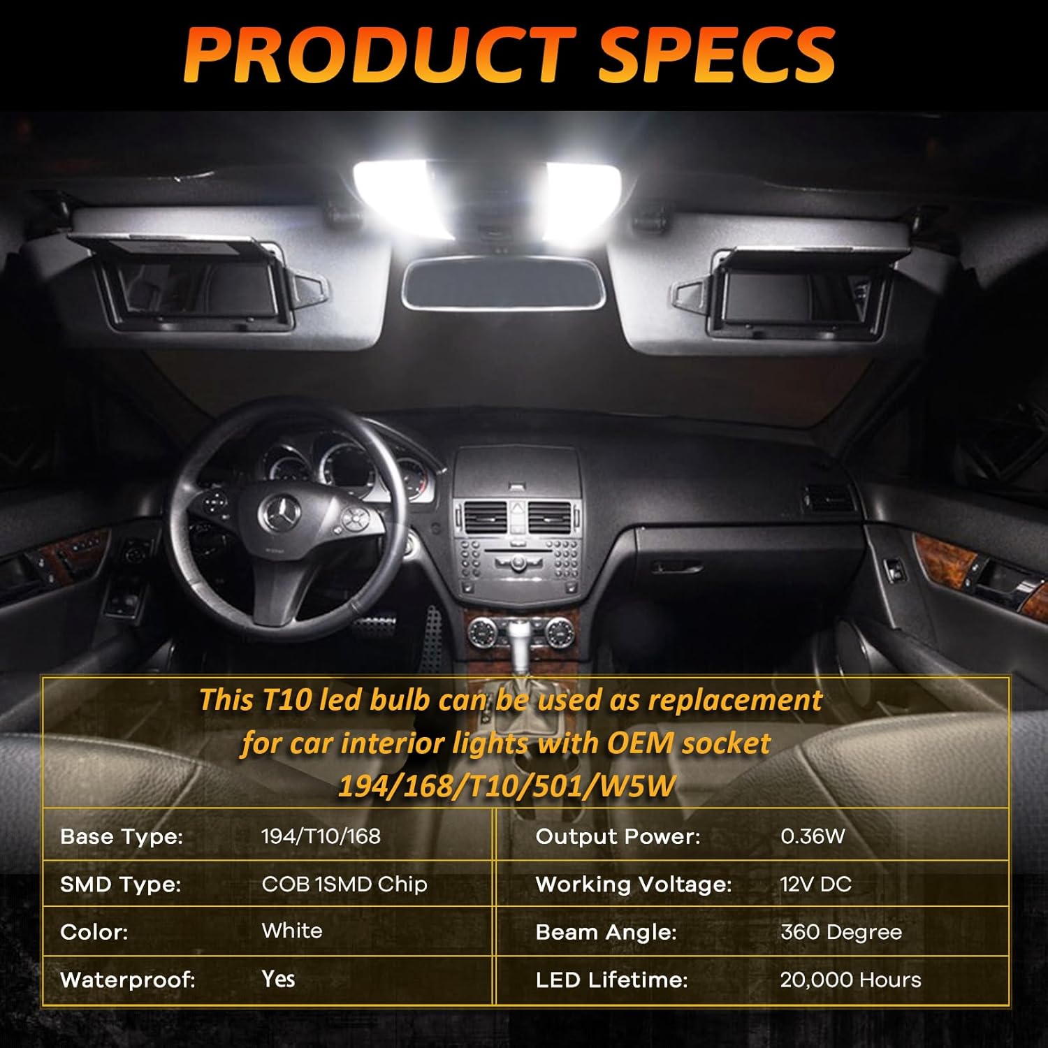 Alopee 30-Pack Mini 194 Led Light Bulb Acrylic T10 Wedge Led Light Bulb DC 12V Replacement Bulb for 194 168 T10 2825 W5W Car Instrument Panel Light License Plate Light Marker Light
