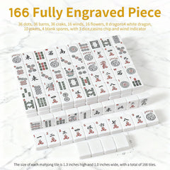 American Mahjong Tiles Set, 166 White Tiles, 4 Color Racks & Pushers, Complete Western Mahjong Set with Blue Carrying Bag for Beginners &
