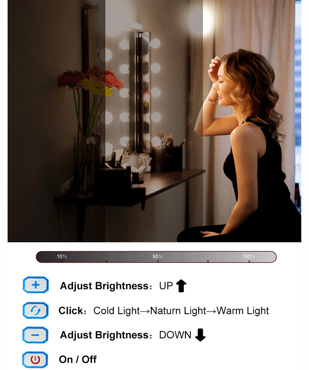 Alopee Vanity Mirror Lights, Hollywood Style USB Makeup Mirror Lights Kit with 12 Dimmable LED Bulbs, 3 Colours Modes 10 Levels Brightness Dressing Light for Dressing Table Room, Bathroom