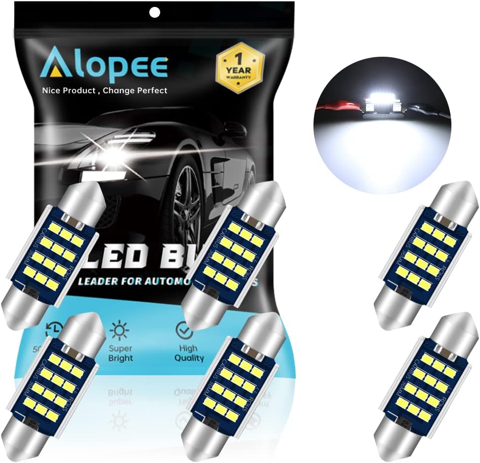 Alopee 36mm 6418 Festoon LED Car Bulb,6461C5W Bulbs 9-28V 2016 12SMD Xenon White No Polarity CANbus 4410 6418 DE3423 C5W Bulbs for Interior Car Lights Dome Reading Map Trunk Courtesy Light