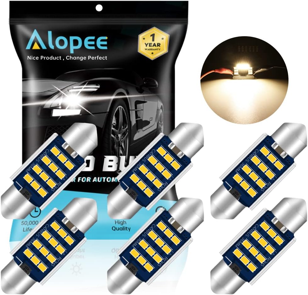 Alopee 36mm 6418 Festoon LED Car Bulb,6461C5W Bulbs 9-28V 2016 12SMD Xenon White No Polarity CANbus 4410 6418 DE3423 C5W Bulbs for Interior Car Lights Dome Reading Map Trunk Courtesy Light