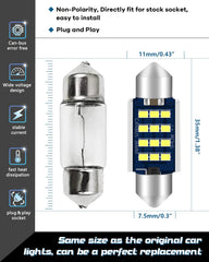 Alopee 36mm 6418 Festoon LED Car Bulb,6461C5W Bulbs 9-28V 2016 12SMD Xenon White No Polarity CANbus 4410 6418 DE3423 C5W Bulbs for Interior Car Lights Dome Reading Map Trunk Courtesy Light