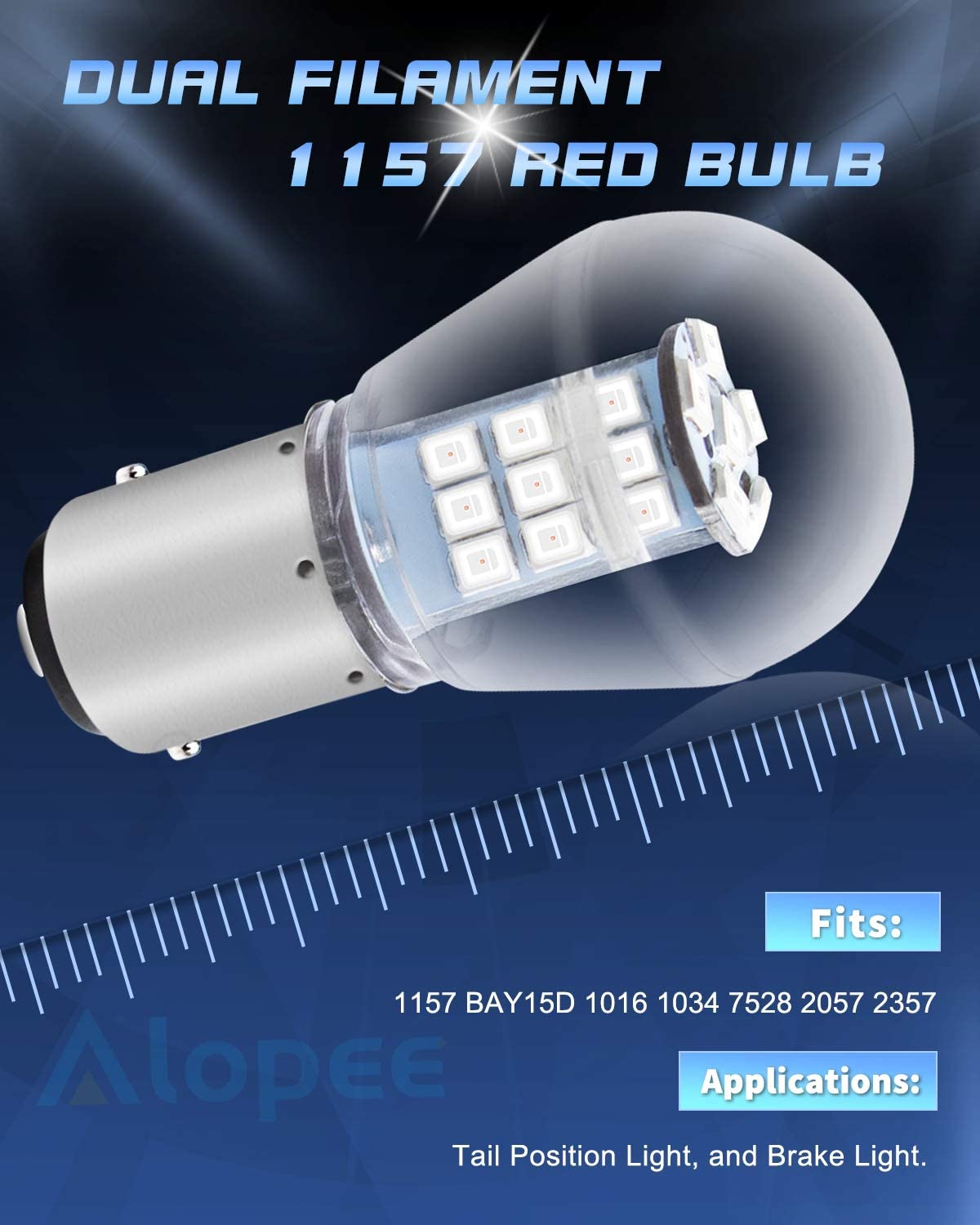 Paquete de 2 bombillas LED de 10-24 V CC de color rojo extremadamente brillante 1157 2057 2357 7528 BAY15D 33SMD de repuesto para lámpara halógena, luces de freno traseras, luz de freno