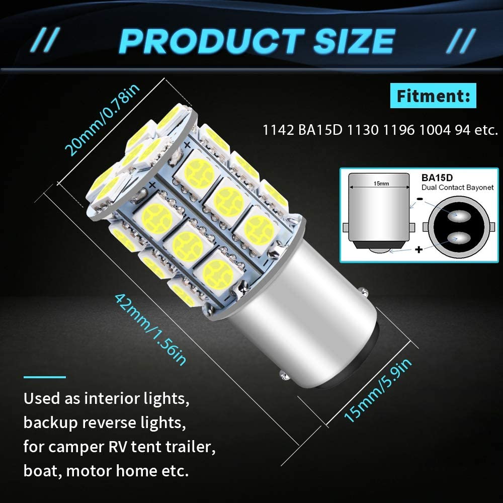 Confezione da 12 BA15D 1142 Luce LED bianca brillante 12V-DC, AMAZENAR 5050 27 SMD Sostituzione auto per interni RV Camper Illuminazione Luci indicatori di direzione per barche marine Lampadine posteriori