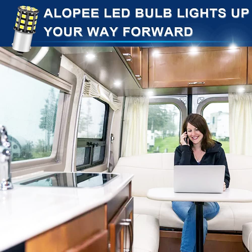 Alopee 1156 LED Bulb Bright White 1141 LED Bulb DC 12V 1156 Bulb Replacement for 1156 7506 1141 1003 RV LED Lights Interior Camper Light Bulbs Trailer Boat RV Light Bulbs 2835 33SMD, Pack of 12