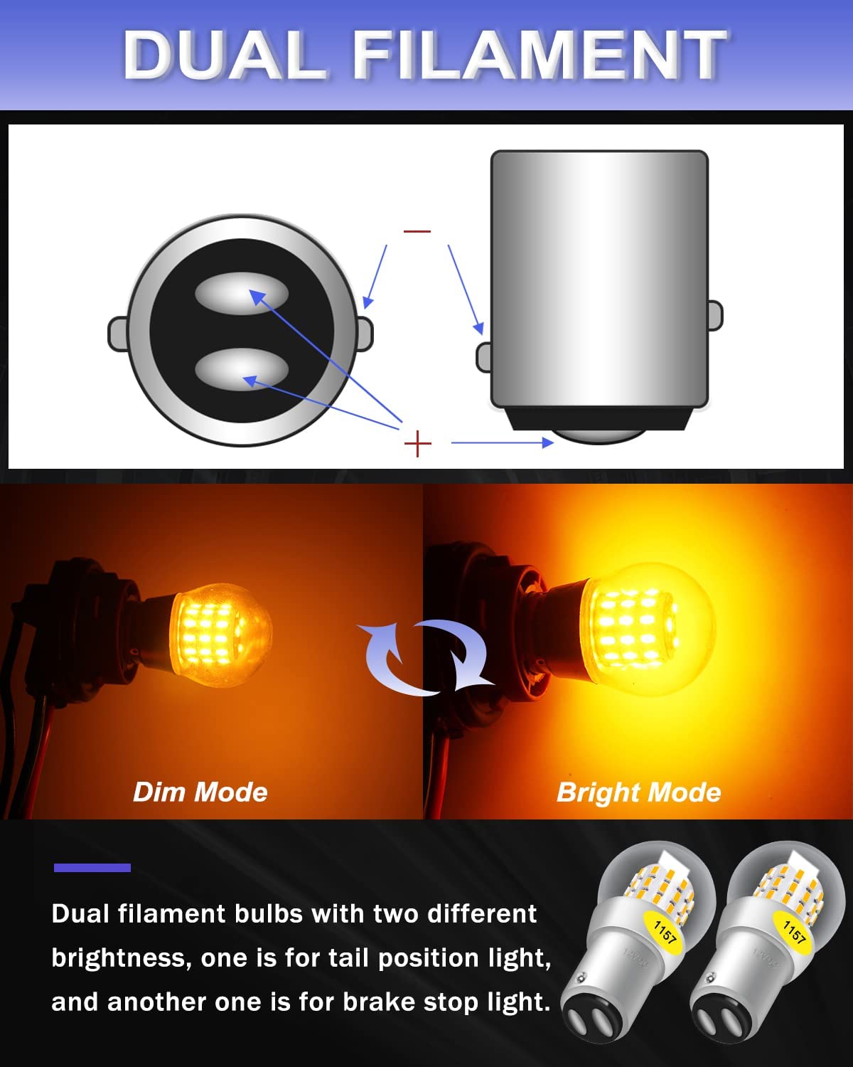 Paquete de 2 bombillas LED de 12-15 V CC de color amarillo extremadamente brillante / ámbar 1157 2057 2357 7528 BAY15D P21 / 5W 39SMD de repuesto para lámpara halógena, luces intermitentes intermitentes, luz de estacionamiento