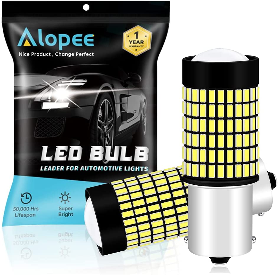 ALOPEE 1156 LED Bulb, 6500K White Super Bright 1500 Lumens Non Polarity 1156 LED for 1141 1003 BA15S LED Bulb Reverse Lights, Backup Lights, Brake Lights 3014 144SMD with Projector, 9~28V DC Pack of 2