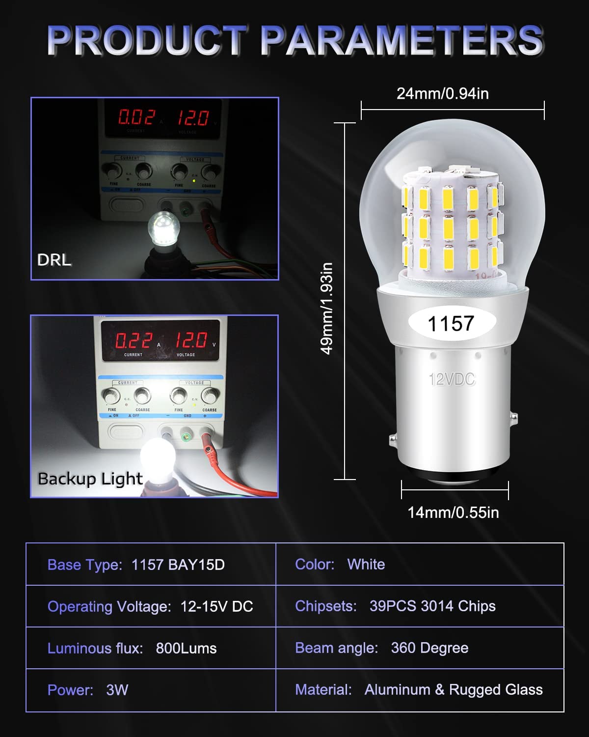 Paquete de 2 bombillas LED de 12-15 V blanco extremadamente brillante 1157 2057 2357 7528 BAY15D 39SMD de repuesto para lámpara halógena Luces de marcha atrás o luces de freno traseras Marcador lateral Luz interior para caravana RV