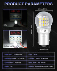 Paquete de 2 bombillas LED de 12-15 V blanco extremadamente brillante 1157 2057 2357 7528 BAY15D 39SMD de repuesto para lámpara halógena Luces de marcha atrás o luces de freno traseras Marcador lateral Luz interior para caravana RV