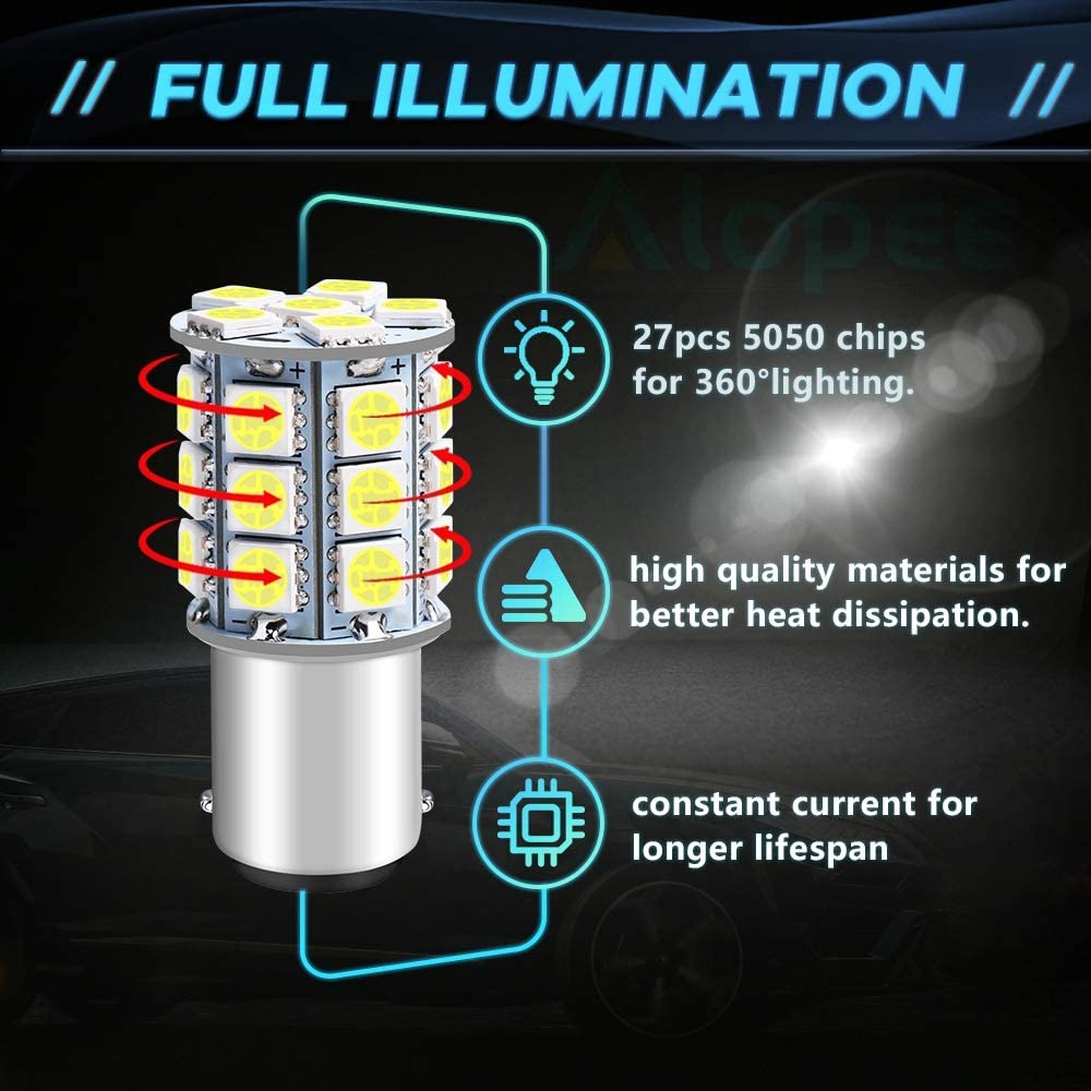 Confezione da 12 BA15D 1142 Luce LED bianca brillante 12V-DC, AMAZENAR 5050 27 SMD Sostituzione auto per interni RV Camper Illuminazione Luci indicatori di direzione per barche marine Lampadine posteriori