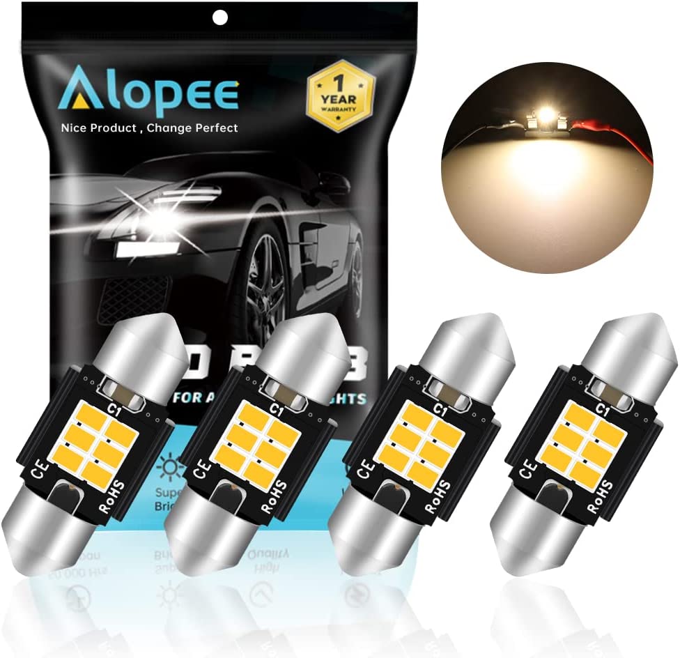 ALOPEE DE3022 LED Bulb 31mm(1.22") Festoon 3022 Warm White 6SMD 3020 Chips, Non-Polarity Canbus Error Free DE3175 LED Bulb, 3175 LED Dome Light for Car Map, Door, Trunk, License Plate Light, Pack of 4