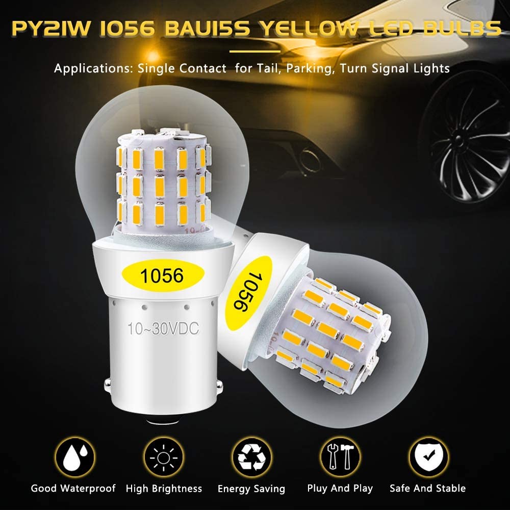 2er-Pack 1056 BAU15S 7507 12496 5009 PY21W Extrem helles Bernstein / Gelbes LED-Licht 9-30V-DC, AK-3014 39 SMD Ersatzbirnen für Blinker Rückfahrleuchten