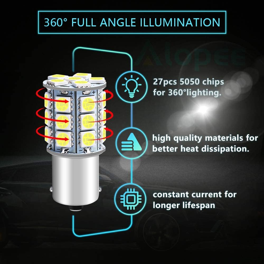 Confezione da 12 1156 BA15S 7506 1141 1003 1073 Luce LED bianca 12V-DC, 5050 27 SMD Ricambio per auto per interni RV Camper Illuminazione Luci indicatori di direzione Lampadine posteriori