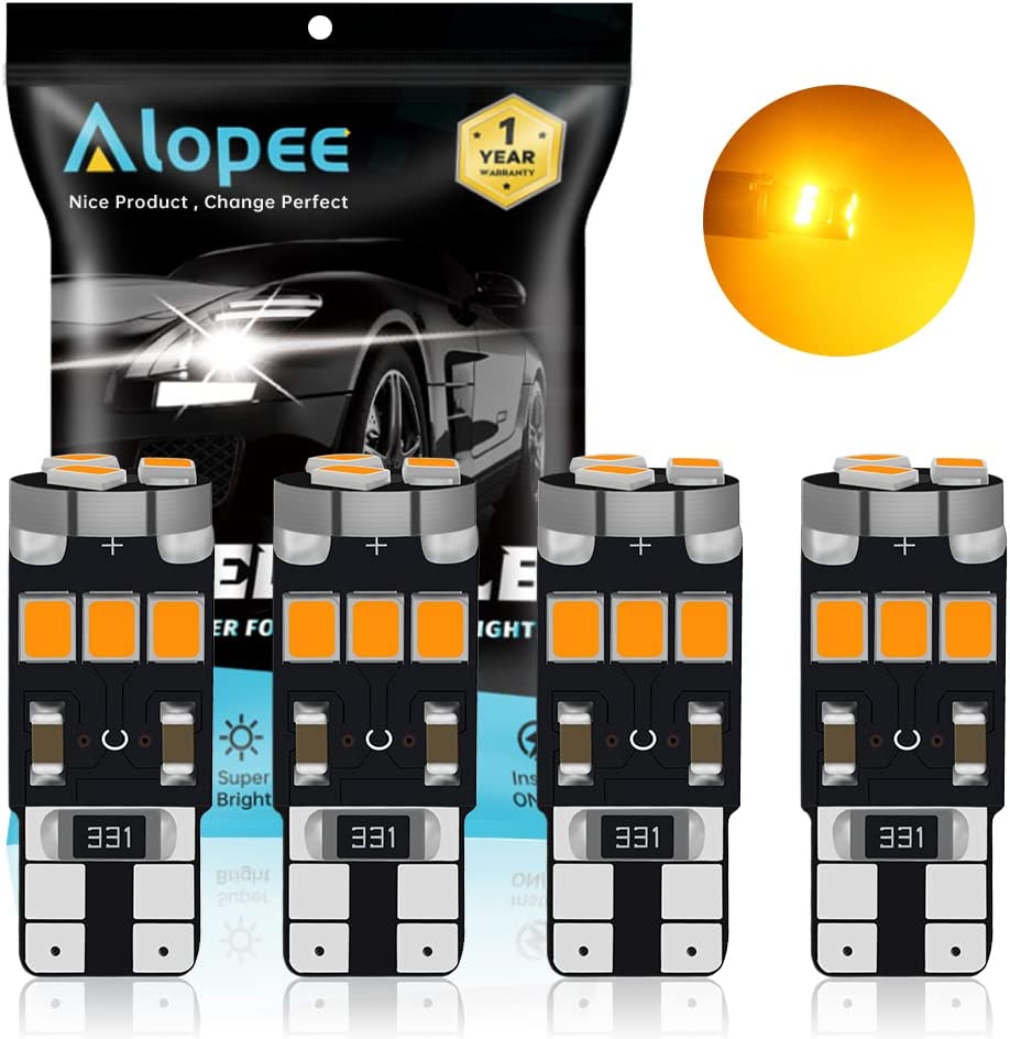 ALOPEE 4PCS 194 LED Bulb Amber, T10 LED Bulb 9SMD 2835 Chips, 168 LED Bulb, 921 2825 LED Bulb W5W 158 501 LED Error Free Light for Car Dome Map Door Instrument License Plate Light Marker Light DC 12V