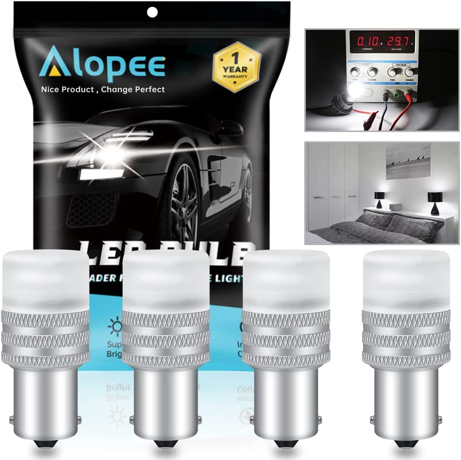 Alopee 12/24V DC/AC 1156 LED Bulb 1383 LED Bulb 20-99 93 1139 BA15S 1141 Led Bulb for Household Lamps, Interior RV Light Bulb, Camper Marine Boat Trailer Light, Non Polarity, 4 Pack