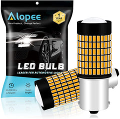 ALOPEE - 2-Pack 1156 BA15S Car Turn Signal Lights - 9V-30V Amber/Yellow Extremely Bright 950 Lumens 3014 144 SMD LED with Projector - Replacement 1141 1073 7506 1003 for Tail Blinker LED Bulb Light