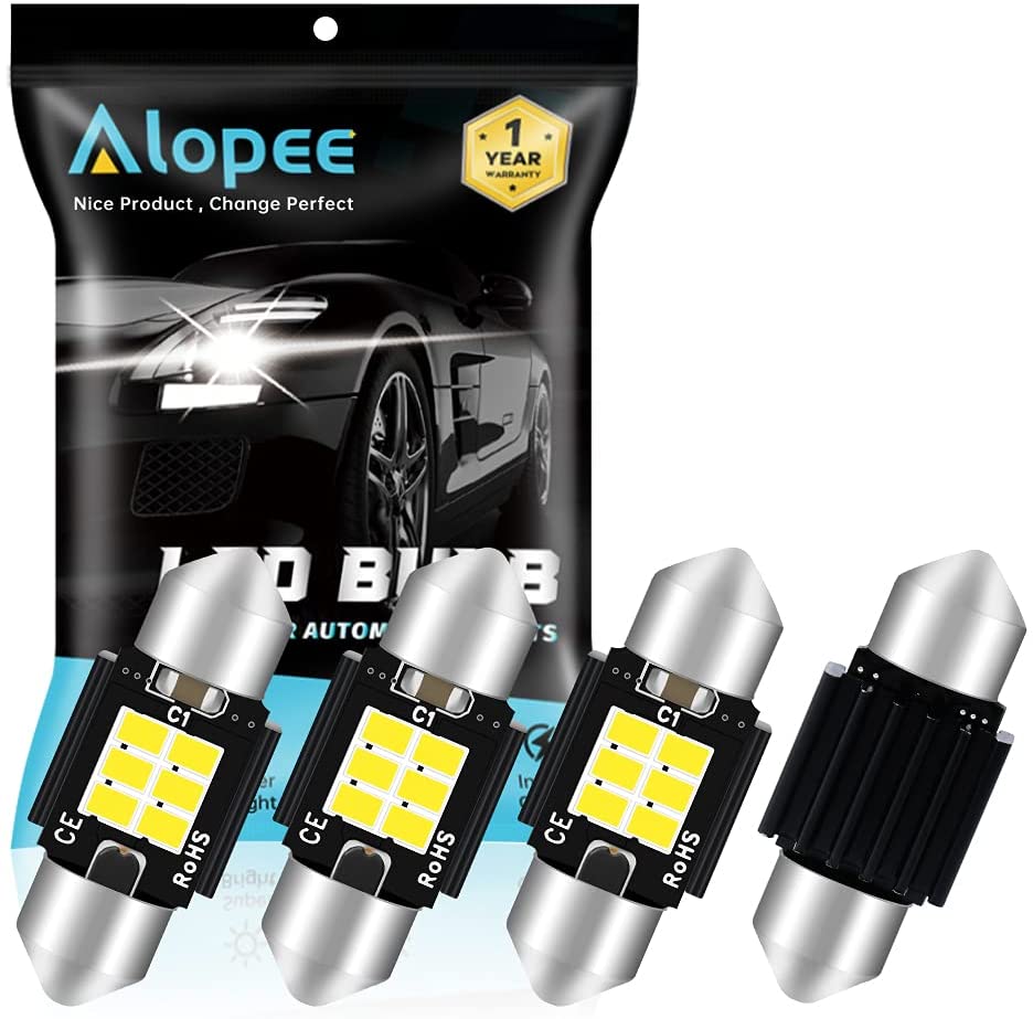 4-Pack 1.25”31MM DE3175 6428 Extremely Bright White 350 Lumens 3020 Chipset 6SMD Non-Polarity Canbus Error Free LED Festoon Bulbs for Interior Car Lights License Plate Dome Map Door Courtesy