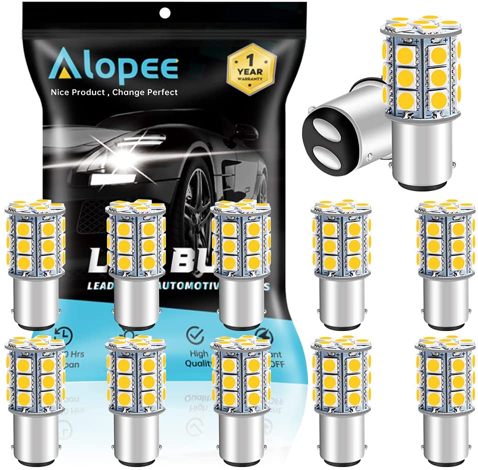 Confezione da 12 BA15D 1142 Luce LED morbida bianca calda 3000k 12V-DC, 5050 27 SMD Ricambio per auto per illuminazione interna camper Lampade indicatori di direzione per camper Lampadine posteriori di backup