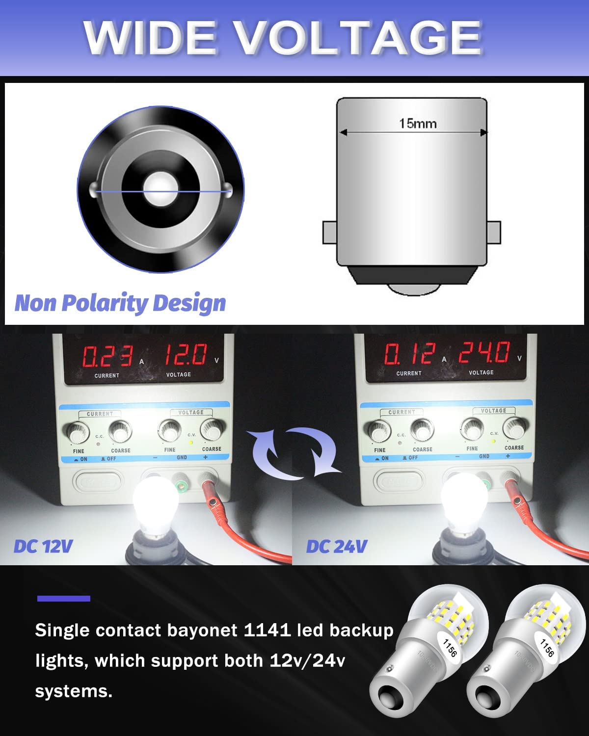 Confezione da 2 1156 BA15S 1141 1003 7506 1073 Luce LED bianca 9-30V-DC Lampadine di ricambio per interni RV Camper Brake Back Up Lampadine di retromarcia Luce di marcia diurna