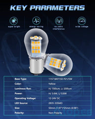 2パック10-24VDC非常に明るい黄色/琥珀色11572057 2357 7528 BAY15D P21 / 5W 33SMDLED電球ハロゲンランプの交換ブリンカーターンシグナルライトパーキングライト