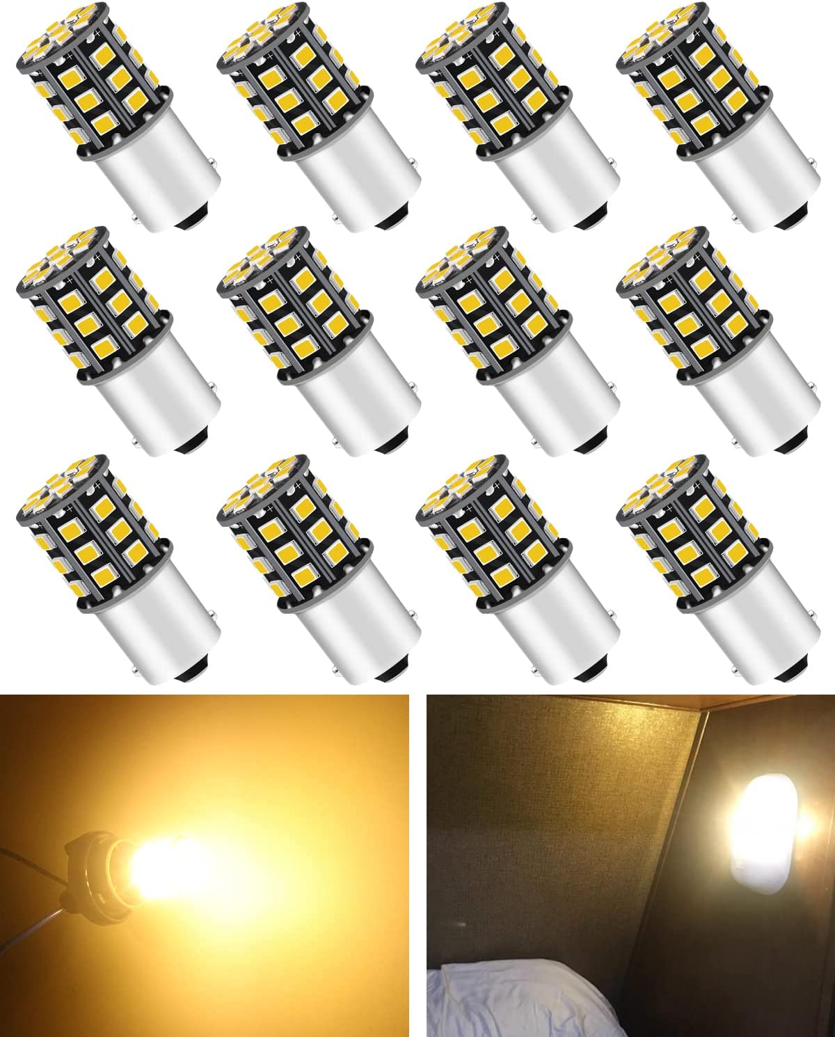 Alopee 1156 LED Bulb Soft Warm White 1141 LED Bulb DC 12V 1156 Bulb Replacement for 1156 7506 1141 1003 RV LED Lights Interior Camper Light Bulbs Trailer Boat RV Light Bulbs 2835 33SMD, Pack of 12