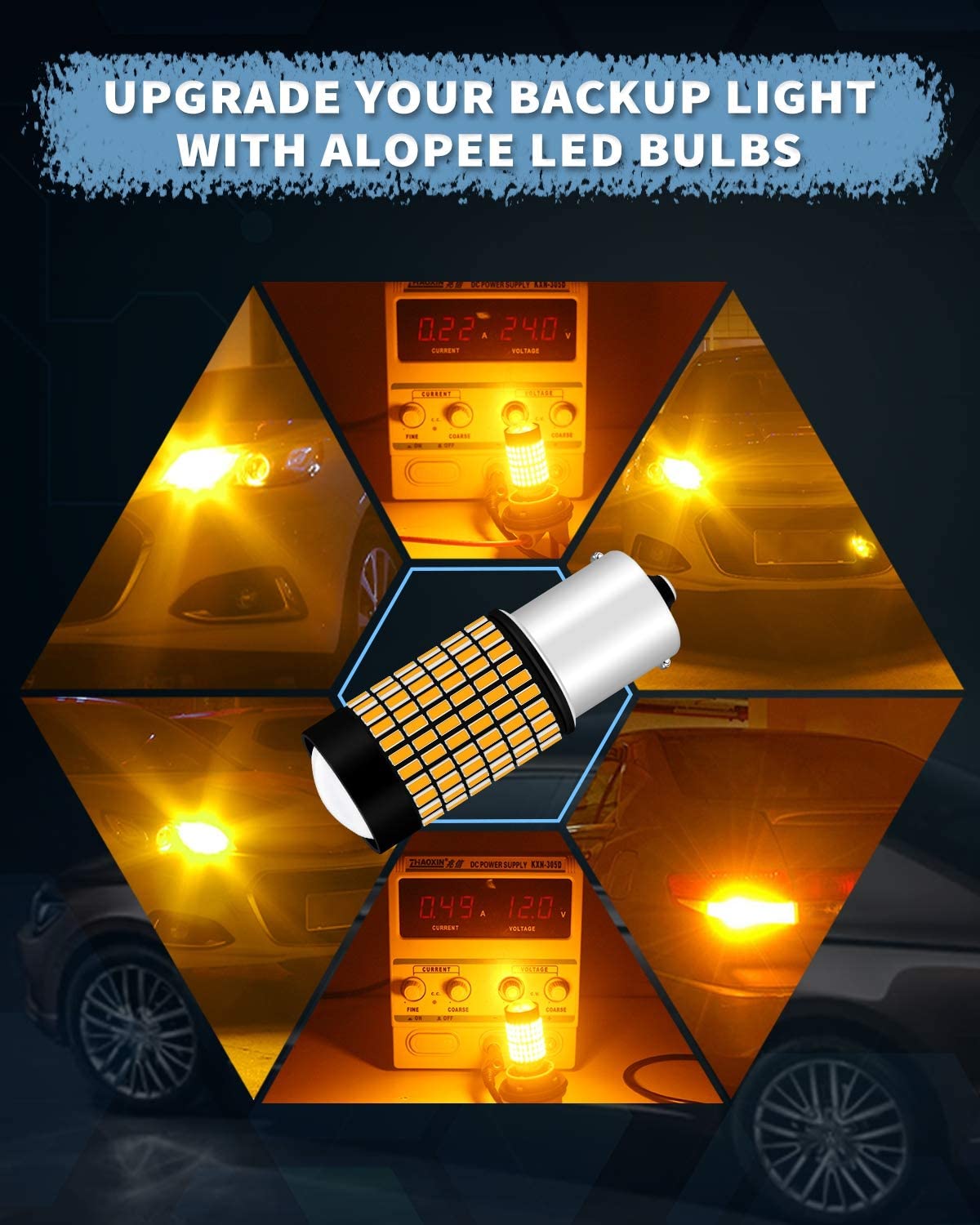 ALOPEE - 2-Pack 1156 BA15S Car Turn Signal Lights - 9V-30V Amber/Yellow Extremely Bright 950 Lumens 3014 144 SMD LED with Projector - Replacement 1141 1073 7506 1003 for Tail Blinker LED Bulb Light