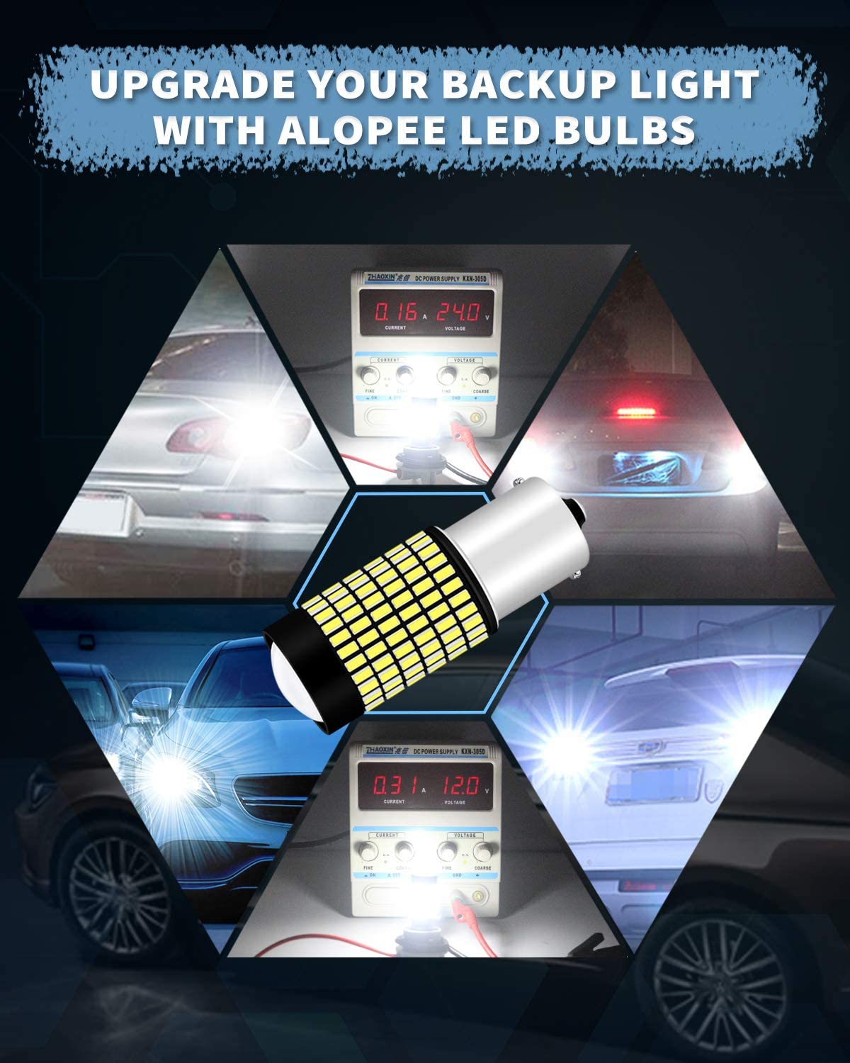 ALOPEE 1156 LED Bulb, 6500K White Super Bright 1500 Lumens Non Polarity 1156 LED for 1141 1003 BA15S LED Bulb Reverse Lights, Backup Lights, Brake Lights 3014 144SMD with Projector, 9~28V DC Pack of 2