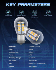 Paquet de 2 1156 BA15S 1141 1003 7506 1073 Lumière LED ambre/jaune extrêmement lumineuse 9-30V-DC, 2835 33 ampoules de rechange SMD pour clignotants clignotants