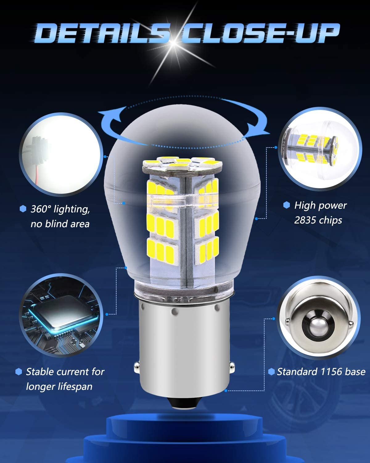 Confezione da 2 1156 BA15S 1141 1003 7506 1073 Luce LED bianca estremamente luminosa 9-30V-DC, 2835 33 Lampadine di ricambio SMD per interni RV Camper Tail Back Up Lampadine retromarcia Luce di marcia diurna