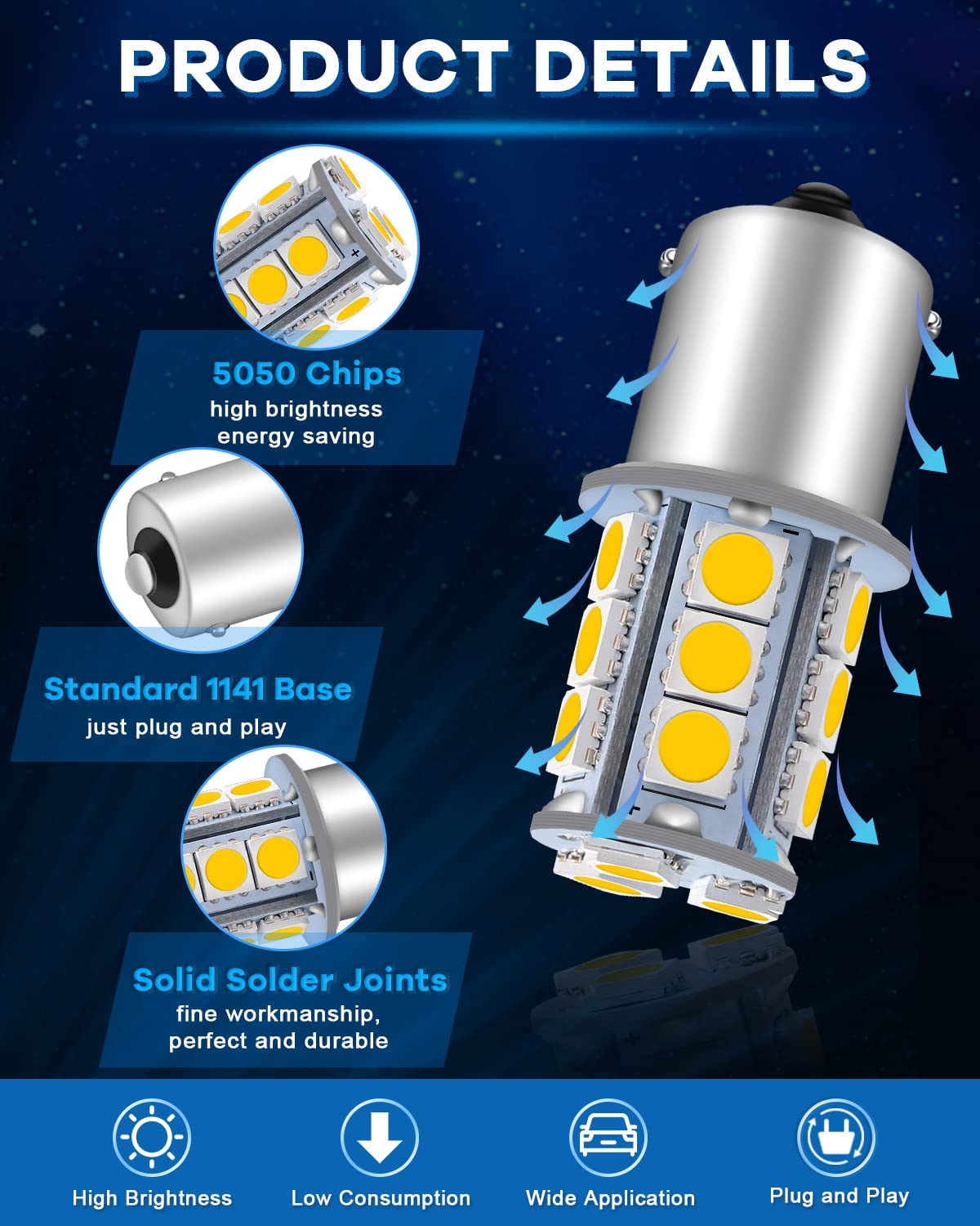 Confezione da 12 1156 BA15S 7506 1141 1003 1073 Luce LED bianca calda 3000k 12V-DC, 5050 18 SMD Ricambio per auto per interni RV Camper Indicatori di direzione Lampade coda BackUp Lampadina