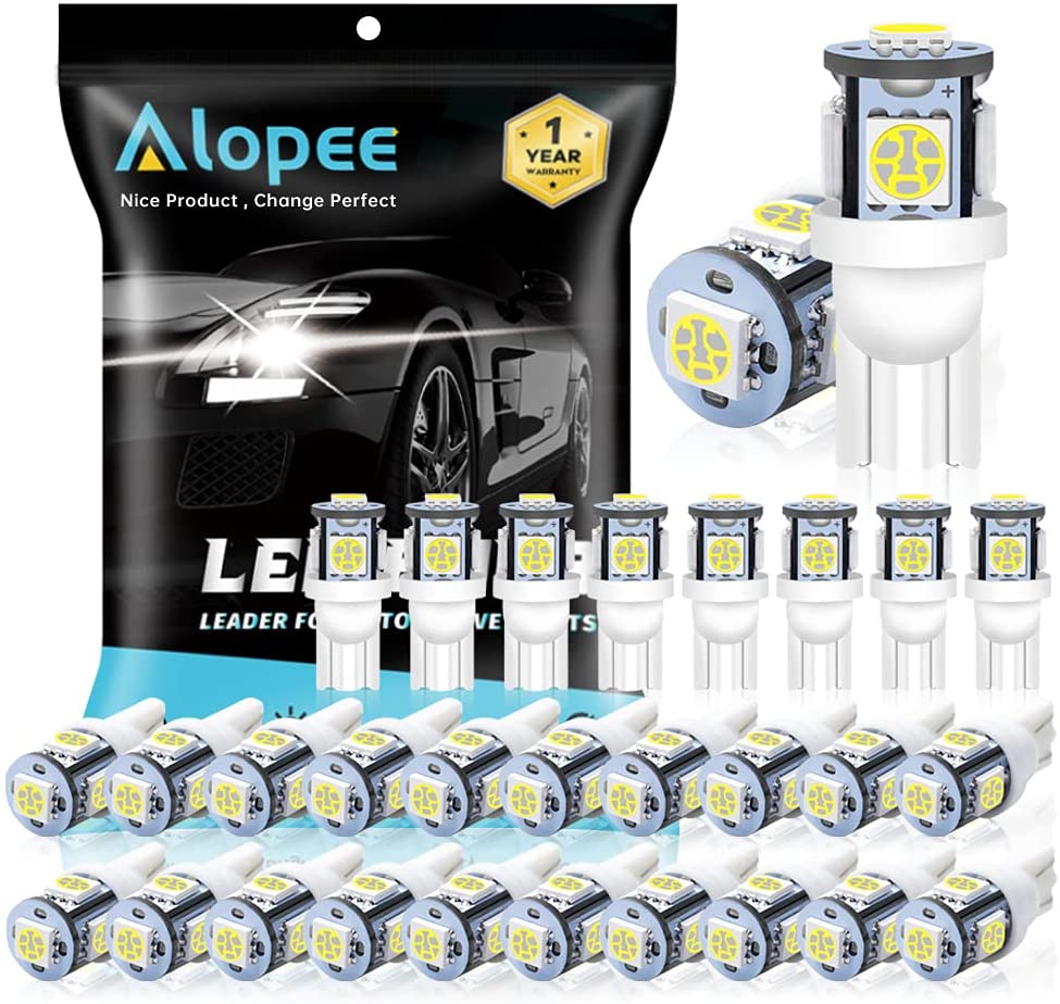 Alopee 30 Pack 194 LED Bulb Warm White 3000K T10 Wedge LED Bulb 5SMD 5050  Chips 168 LED Bulb 921 2825 LED Bulb 158 501 W5W Bulb LED Interior Car