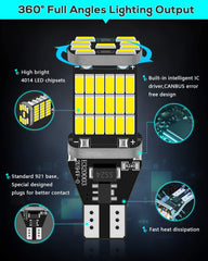 Paquete de 4 bombillas de luz de respaldo LED blancas 912921 mejoradas de alta potencia 4014 45-SMD sin polaridad CANbus sin errores T15 906 W16W para luces de marcha atrás de respaldo Montaje alto / tercera luz de freno 12V-18V DC